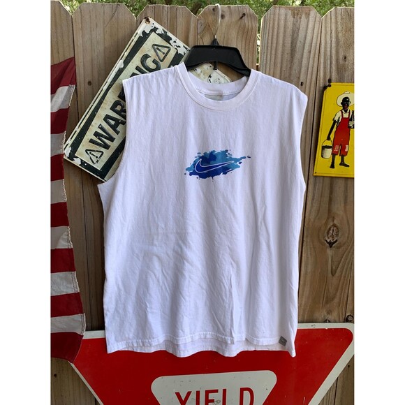Vintage Y2K Nike white tank top with blue paint splatter nike tee Size XL - Picture 1 of 6